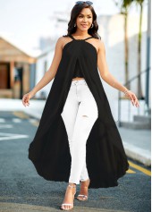 Black Asymmetric Hem Spaghetti Strap Camisole Top