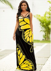 Butterfly Print Spaghetti Strap Maxi Dress