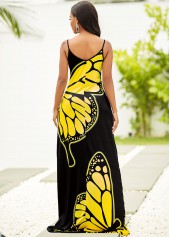 Butterfly Print Spaghetti Strap Maxi Dress