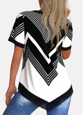 Geometric Print Multi Color Short Sleeve Split Neck Blouse