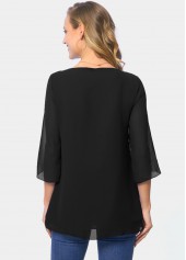 3/4 Sleeve Round Neck Chiffon Solid Blouse 