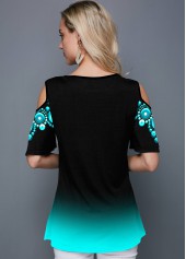 Half Sleeve Tribal Print Cold Shoulder T Shirt