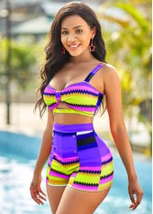 High Waisted Colorful Geometric Print Plus Size Bikini Set