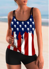 American Flag Print Spaghetti Strap Tankini Set
