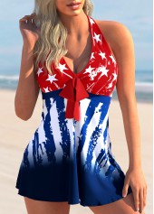 American Flag Print Bowknot Tankini Set