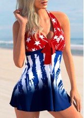 American Flag Print Bowknot Tankini Set