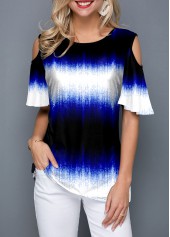 Cold Shoulder Ombre Half Sleeve T Shirt