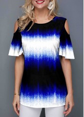Cold Shoulder Ombre Half Sleeve T Shirt