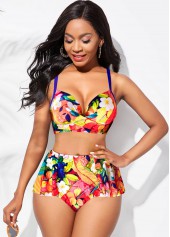 Spaghetti Strap High Waisted Floral Print Bikini Set
