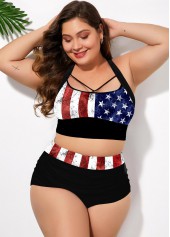 Cross Strap Plus Size American Flag Print Bikini Set 