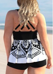 Mesh Stitching Tribal Print Plus Size Tankini Set