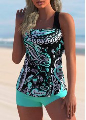 Cross Strap Plus Size Paisley Print Tankini Set 