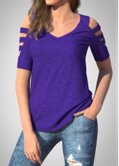 Solid Ladder Cutout Sleeve V Neck T Shirt