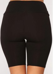 Patchwork Black Skinny Elastic Waist Mid Waisted Shorts