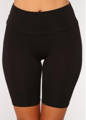 Patchwork Black Skinny Elastic Waist Mid Waisted Shorts