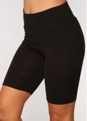 Patchwork Black Skinny Elastic Waist Mid Waisted Shorts