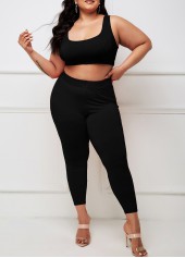 Wide Strap Plus Size Black High Waisted Sweatsuit