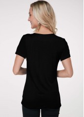 Short Sleeve Colorful Cutout Neck T Shirt