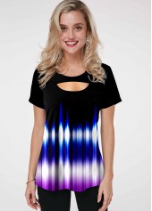 Short Sleeve Colorful Cutout Neck T Shirt