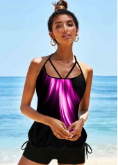 Drawstring Side Printed Halter Tankini Set
