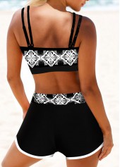 High Waist Tribal Print Double Straps Bikini Set