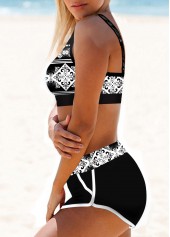 High Waist Tribal Print Double Straps Bikini Set