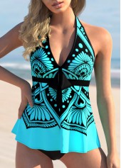 Bowknot Tribal Print Halter Tankini Set