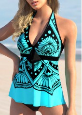 Bowknot Tribal Print Halter Tankini Set