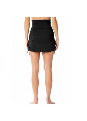 Solid Double Drawstring High Waist Swim Skirt
