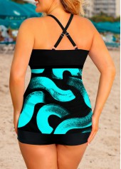 Printed Plus Size Cross Strap Tankini Set