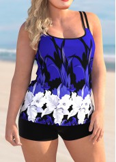 Spaghetti Strap Plus Size Floral Print Tankini Set 