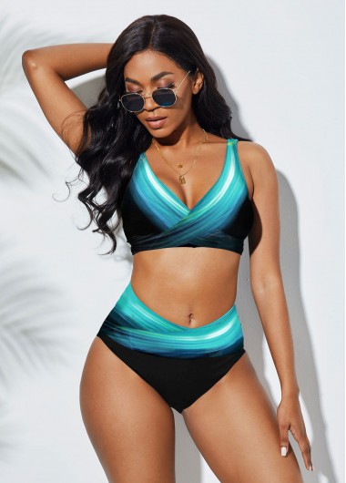 Rosewe Spaghetti Strap Printed Mid Waist Bikini Set - M