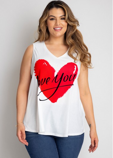 Rosewe Sleeveless Plus Size Heart Print Tank Top - 3X