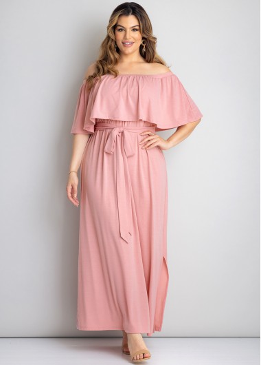 Rosewe Flounce Plus Size Off Shoulder Dress - 3X
