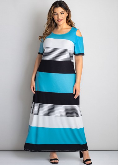 Rosewe Cold Shoulder Plus Size Striped Dress - 1X