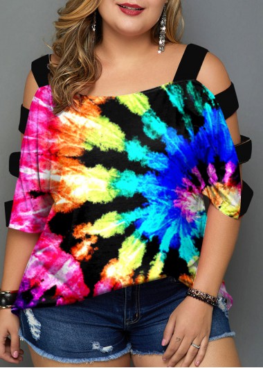 Rosewe Multicolor Tie Dye Print Plus Size T Shirt - 1X