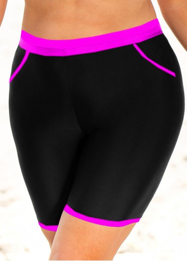 Rosewe High Waisted Plus Size Contrast Stitch Swim Shorts - 1X