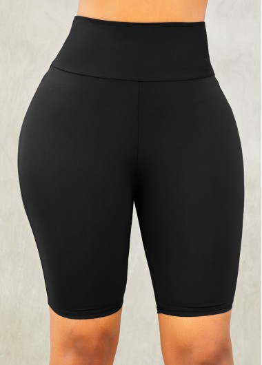 Rosewe Elastic Detail High Waisted Black Skinny Sports Shorts - XXL