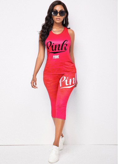 Rosewe Skinny Letter Print Wide Strap Activewear Set - S