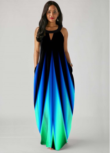 Rosewe Cocktail Party Dress Cutout Ombre Printed Pocket Detail Dress - M