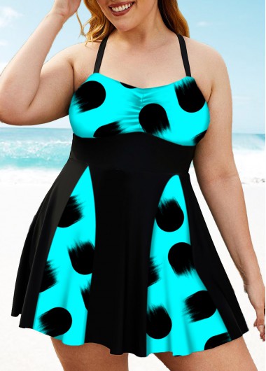 Rosewe Halter Plus Size Polka Dot Swimdress and Shorts - 1X