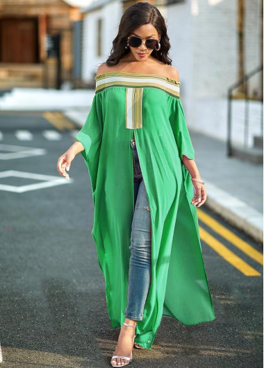 Rosewe Striped High Slit Off Shoulder Blouse - L