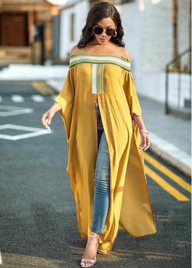 Rosewe Striped High Slit Off Shoulder Blouse - L