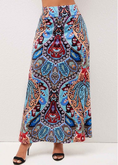 Rosewe Multi Color Tribal Print High Waist Skirt - L