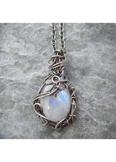 Rosewe Fashion Silver Moonstone Pendant Metal Detail Necklace - One Size