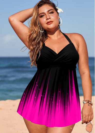 Rosewe Ombre Plus Size Halter Swimdress and Panty - 3X