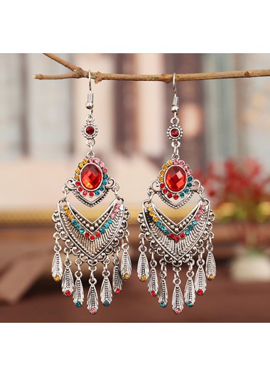 Rosewe Chic Tassel Tribal Design Rhinestone Detail Earring Set - One Size