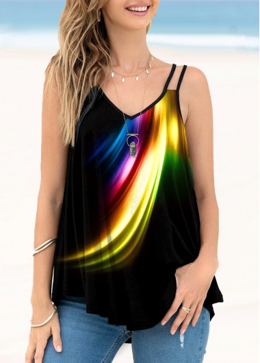 Rosewe Spaghetti Strap Colorful Printed Camisole Top - M