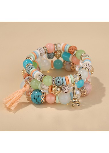 Rosewe Stylish Iron Tower Tassel Design Rhinestone Detail Bracelet Set - One Size