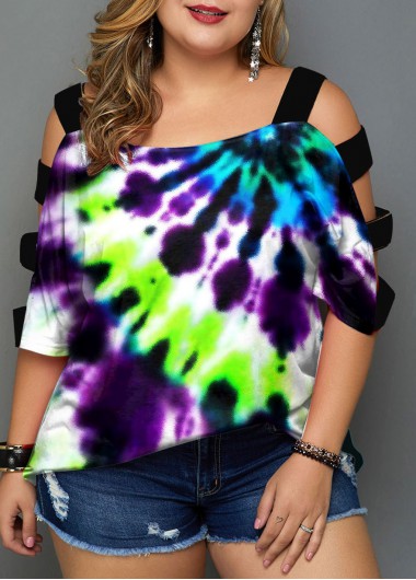Rosewe Tie Dye Print Plus Size Colorful T Shirt - 1X